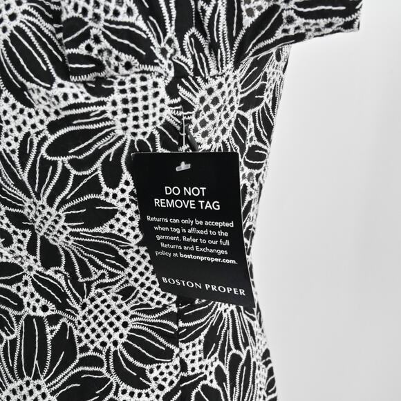 BOSTON PROPER Embroidered Dress Sz 6 Black White Floral Puff Sleeve Flounce Hem‎ - Picture 15 of 15